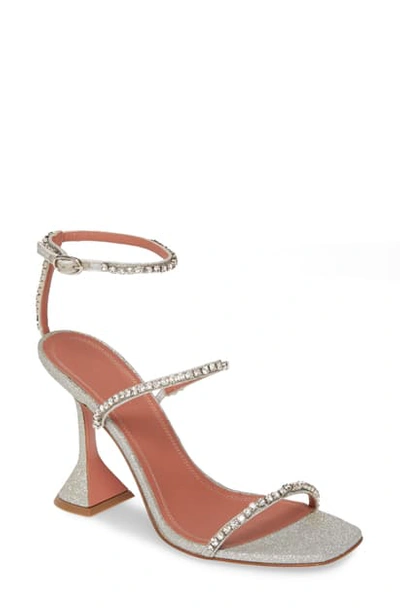 Shop Amina Muaddi Gilda Crystal Ankle Strap Sandal In Silver Glitter