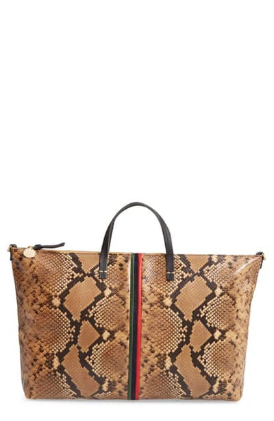Attache Snake Embossed Goatskin Leather Tote In Tan Spring Snake