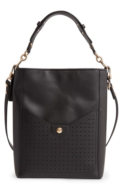 Longchamp Mademoiselle Perforated Calfskin Leather Bucket Bag In Black ModeSens