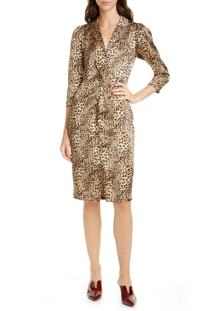 Shop Rebecca Taylor Animal Print Hammered Silk Dress In Oat Combo