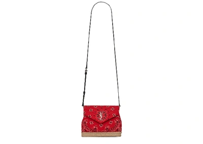 Shop Saint Laurent Loulou Toy Bag Bandana Silver-tone Red