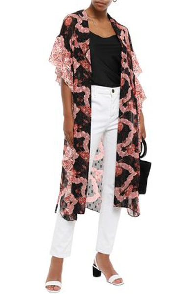 Shop Anna Sui Woman Ruffled Printed Fil Coupé Silk-chiffon Kimono Black