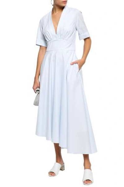 Shop Adam Lippes Woman Asymmetric Striped Cotton Midi Dress White