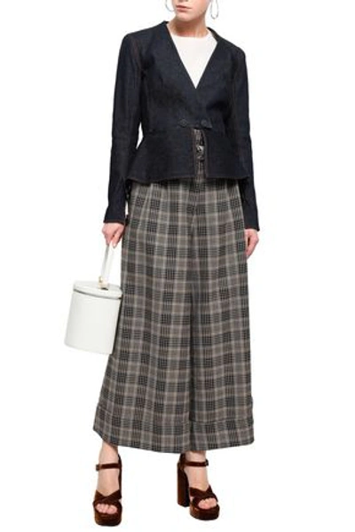 Shop Adam Lippes Woman Belted Checked Jacquard Wide-leg Pants Beige