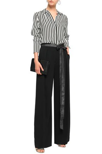Shop Adam Lippes Woman Moire-trimmed Crepe Wide-leg Pants Black