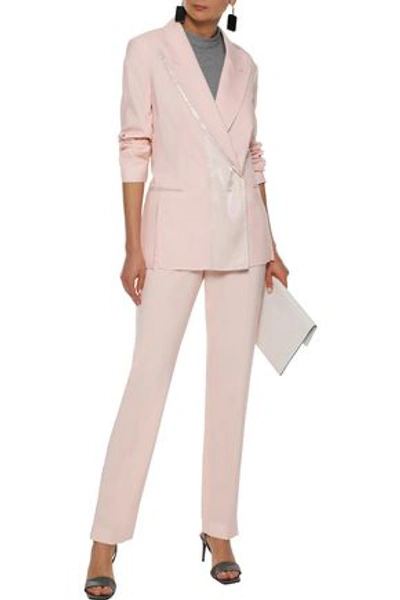Shop Adeam Woman Iridescent Satin-paneled Wool-blend Blazer Pastel Pink
