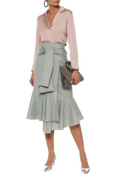 Shop Adeam Woman Asymmetric Tie-front Wool-blend Midi Wrap Skirt Stone