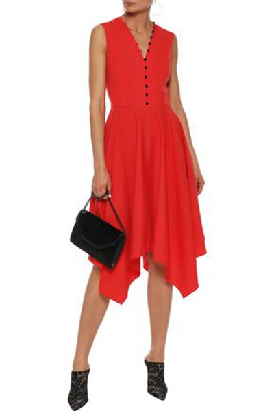 Shop Adeam Button-detailed Wool-blend Dress In Tomato Red