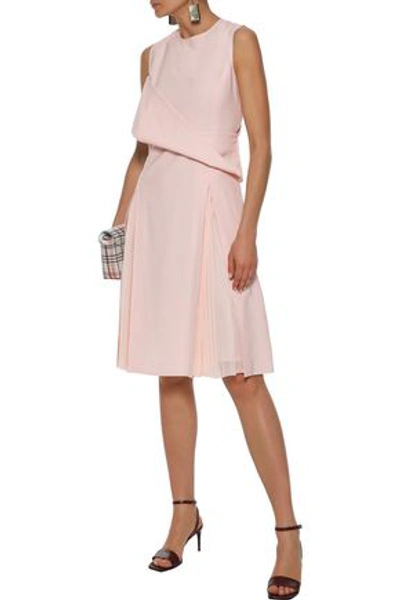 Shop Adeam Woman Pleated Chiffon-paneled Draped Wool-blend Dress Pastel Pink