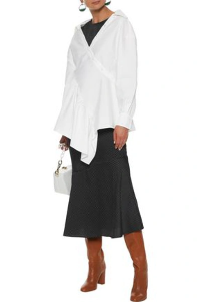 Shop Adeam Woman Asymmetric Cotton-blend Poplin Wrap Shirt White