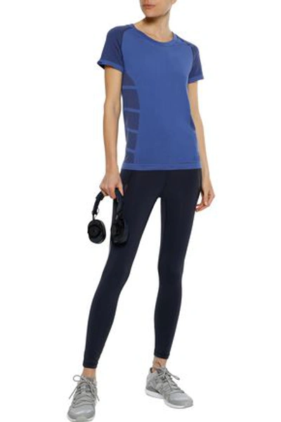 Shop Adidas Originals Adidas Woman Paneled Stretch-knit T-shirt Blue