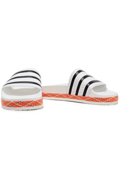 Shop Adidas Originals Woman Adilette New Bold Striped Embossed Rubber Slides White