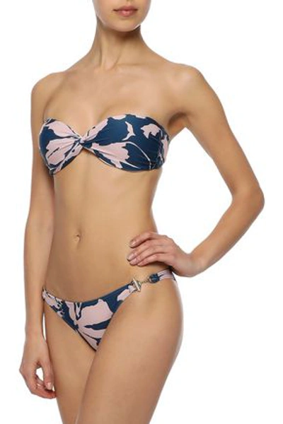 Shop Adriana Degreas Twist-front Printed Bandeau Bikini In Petrol