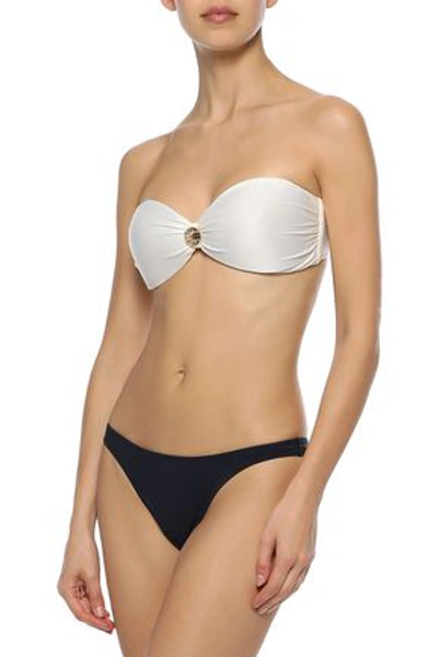 Shop Adriana Degreas Knotted Two-tone Bandeau Bikini In Navy