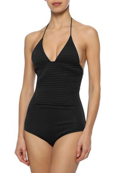 Shop Adriana Degreas Quilted-paneled Halterneck Swimsuit In Black