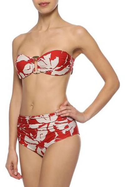 Shop Adriana Degreas Embellished Printed Bandeau Bikini In Red