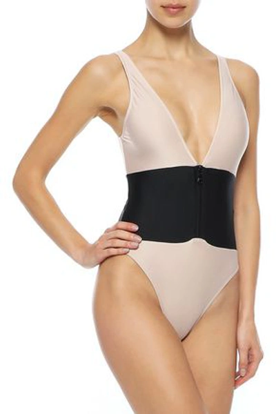 Shop Adriana Degreas Woman Zip-detailed Two-tone Swimsuit Blush
