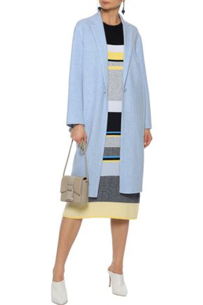 Shop Agnona Woman Mélange Wool-blend Coat Sky Blue