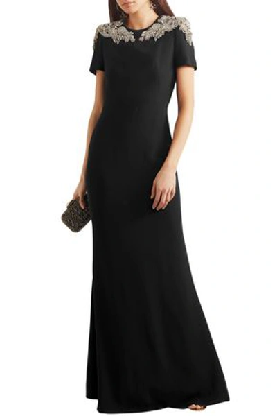 Shop Alexander Mcqueen Woman Crystal-embellished Crepe Gown Black
