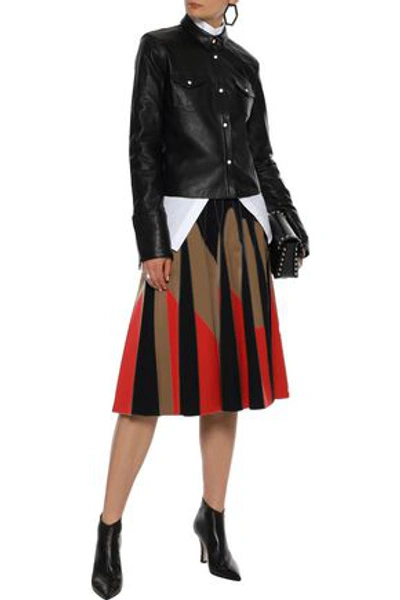Shop Bottega Veneta Woman Pleated Satin-twill Skirt Red