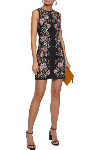 Shop Alice And Olivia Nat Embroidered Denim Mini Dress In Dark Denim