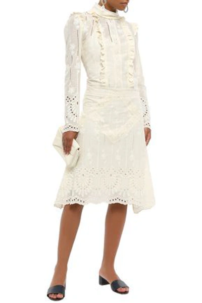 Shop Anna Sui Woman Ruffle-trimmed Broderie Anglaise Dress Ivory