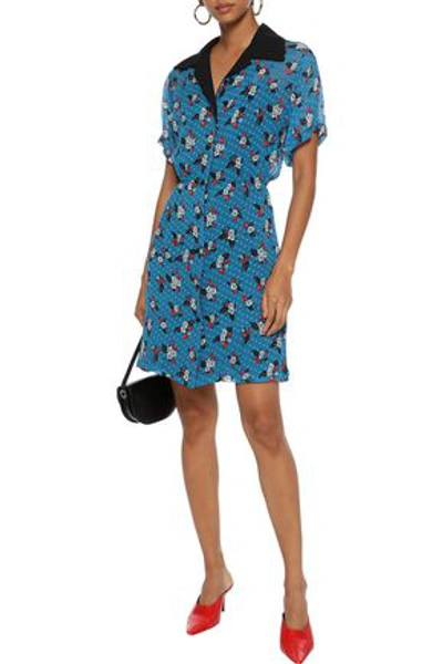 Shop Anna Sui Woman Printed Fil Coupé Chiffon Mini Shirt Dress Azure