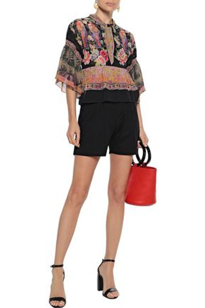 Shop Anna Sui Woman Tie-neck Printed Chiffon Peplum Blouse Black