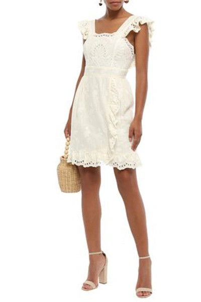 Shop Anna Sui Woman Open-back Ruffle-trimmed Broderie Anglaise Mini Dress Ivory