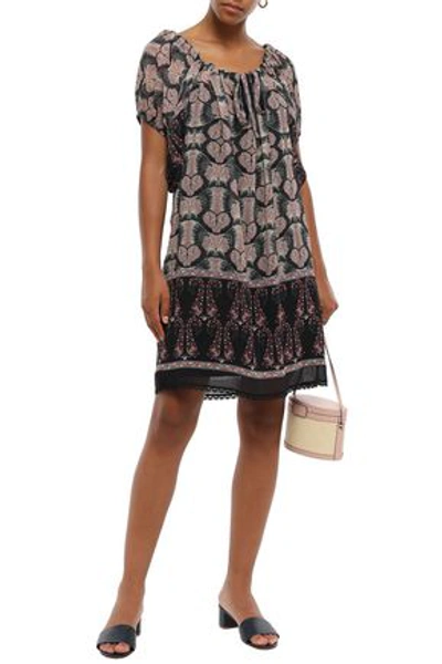 Shop Anna Sui Lace-trimmed Printed Chiffon Mini Dress In Black