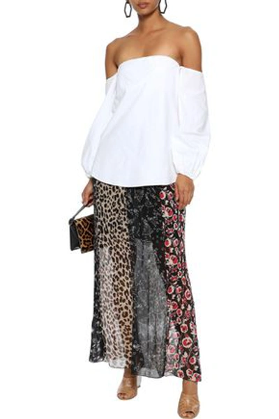 Shop Anna Sui Woman Paneled Printed Plissé Silk-chiffon Maxi Skirt Black