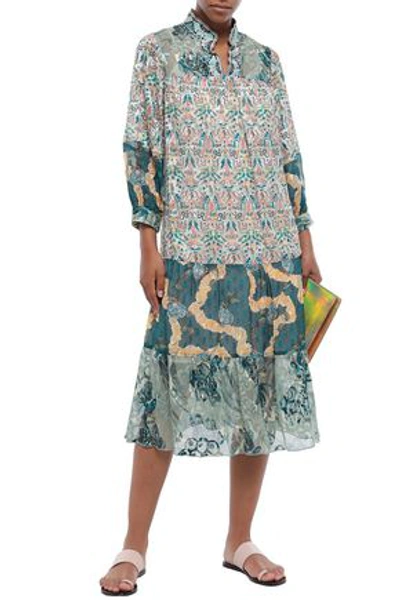Shop Anna Sui Woman Gathered Printed Fil Coupé Chiffon Dress Ivory