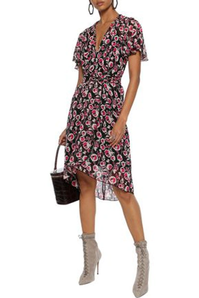 Shop Anna Sui Belted Floral-print Silk-chiffon Dress In Black