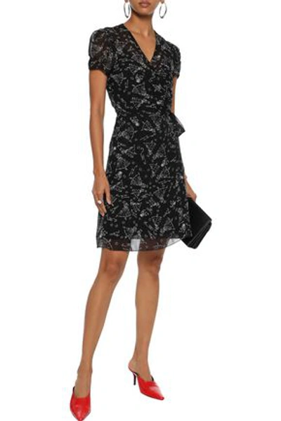 Shop Anna Sui Woman Printed Silk-chiffon Mini Wrap Dress Black