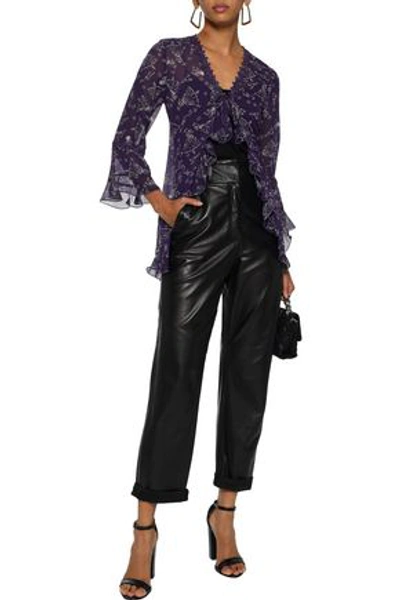 Shop Anna Sui Woman Ruffled Printed Silk-chiffon Jacket Purple