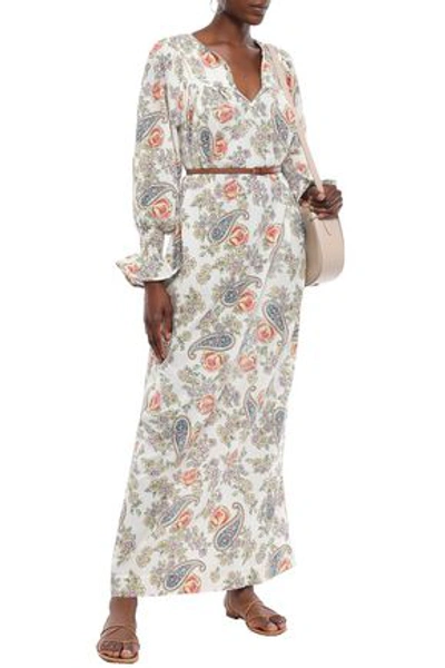 Shop Antik Batik Woman Vika Gathered Printed Cotton-voile Maxi Dress Ivory