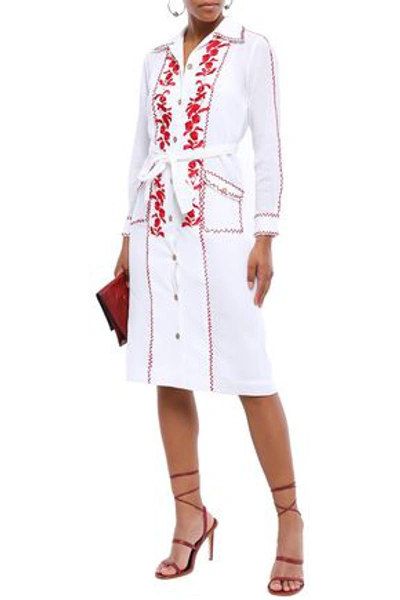 Shop Antik Batik Karamba Tie-front Embroidered Cotton-gauze Shirt Dress In White