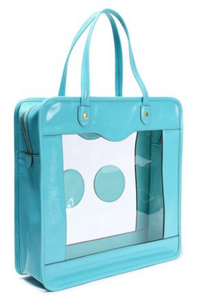 Shop Anya Hindmarch Rainy Day Appliquéd Pvc And Crinkled Patent-leather Tote In Turquoise