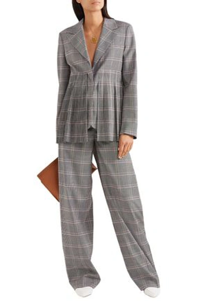 Shop Cedric Charlier Woman Checked Wool-blend Wide-leg Pants Gray