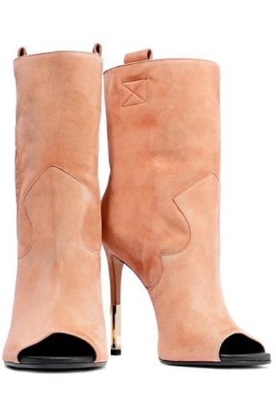 Shop Balmain Embossed Suede Ankle Boots In Blush