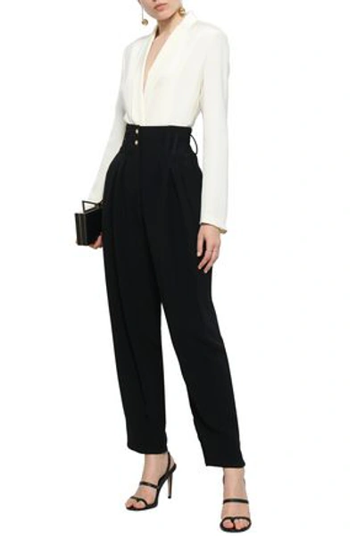 Shop Balmain Crepe Wide-leg Pants In Black