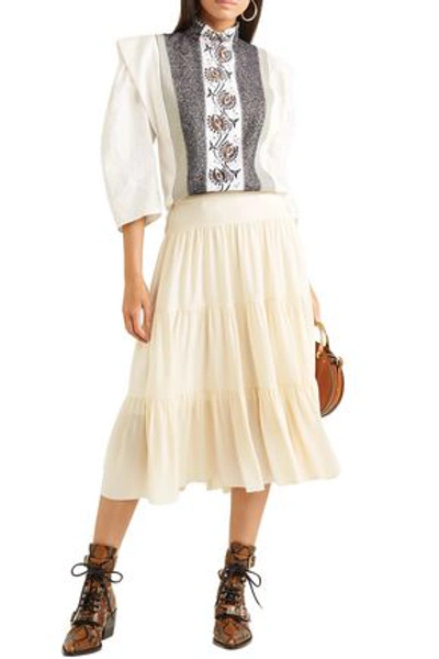 Shop Chloé Tiered Crepe Midi Skirt In Cream