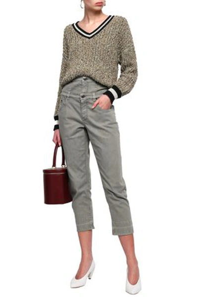 Shop Brunello Cucinelli Woman Cropped Layered High-rise Slim-leg Jeans Stone