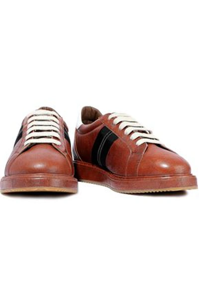 Shop Brunello Cucinelli Glittered Leather Sneakers In Copper