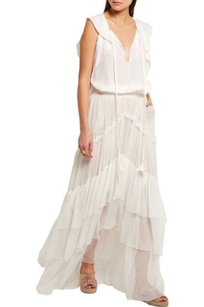 Shop Chloé Ruffled Tiered Silk-mousseline Maxi Skirt In Ivory