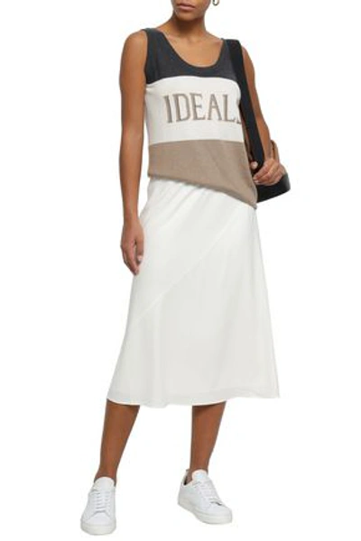 Shop Brunello Cucinelli Bead-embellished Intarsia Cashmere Tank In Sand