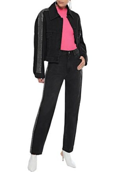 Shop Christopher Kane Crystal-embellished High-rise Straight-leg Jeans In Black