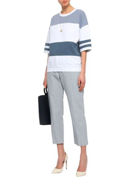 Shop Brunello Cucinelli Woman Striped French Cotton-blend Terry Sweatshirt Sky Blue