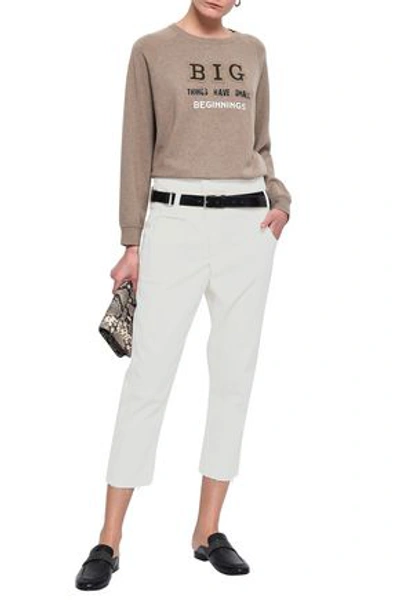 Shop Brunello Cucinelli Woman Cropped High-rise Tapered Jeans Ivory