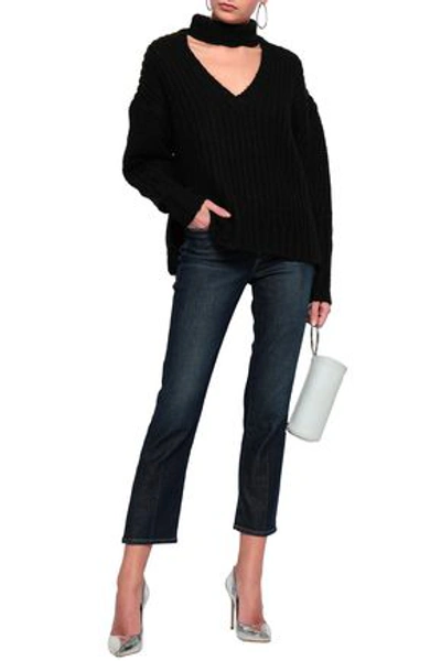 Shop Cinq À Sept Woman Cutout Marled Knitted Sweater Black